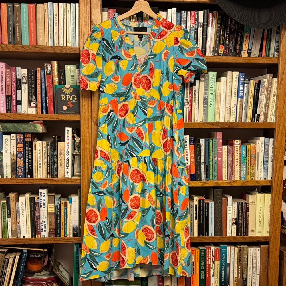 Donna Morgan citrus print tiered dress 8